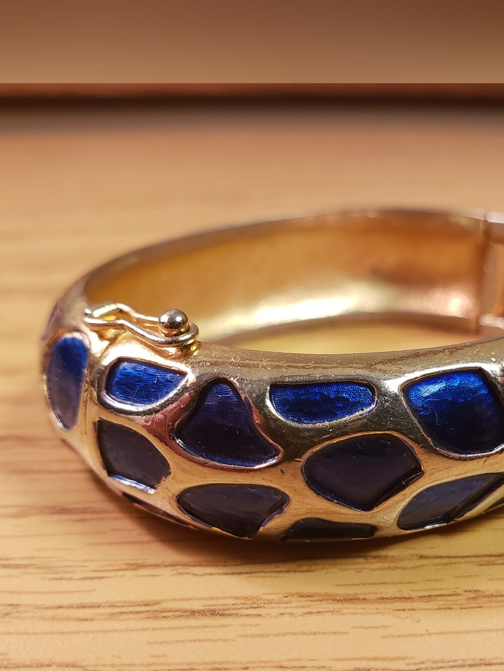 Crown Trifari Enamel Bangle Bracelet Cobalt Royal Blue Gold-tone Vintage